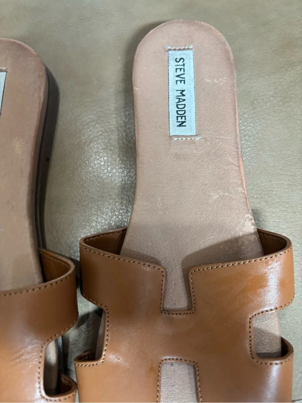 Steve Madden Cognac Brown Leather Slide Sandals